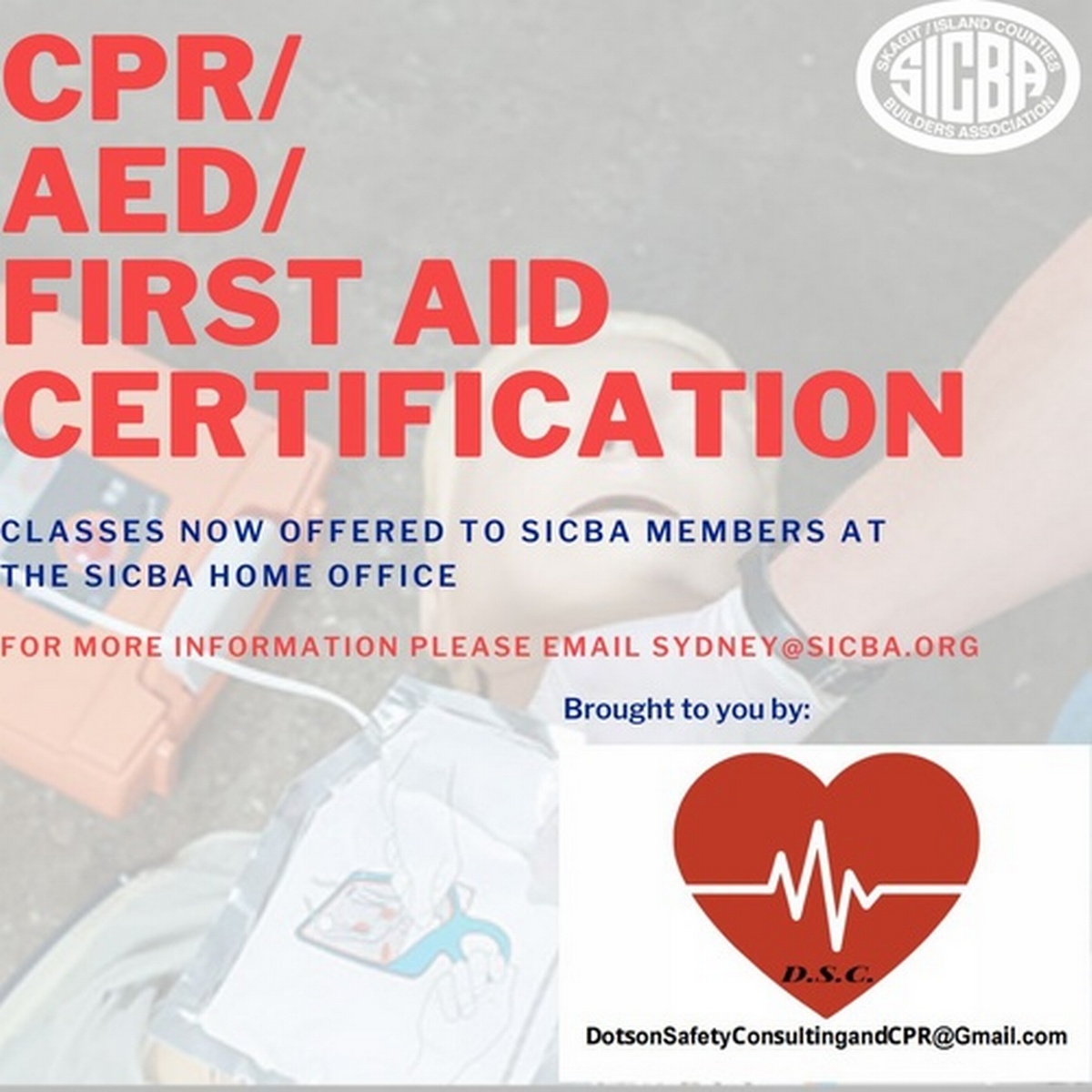 CPR/AED/First Aid Certification Class Aug 10, 2023